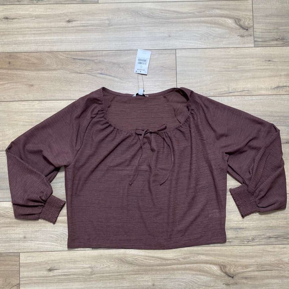 Next Womens Long Sleeve Tie Neck‎ Top US Size 8 Brown